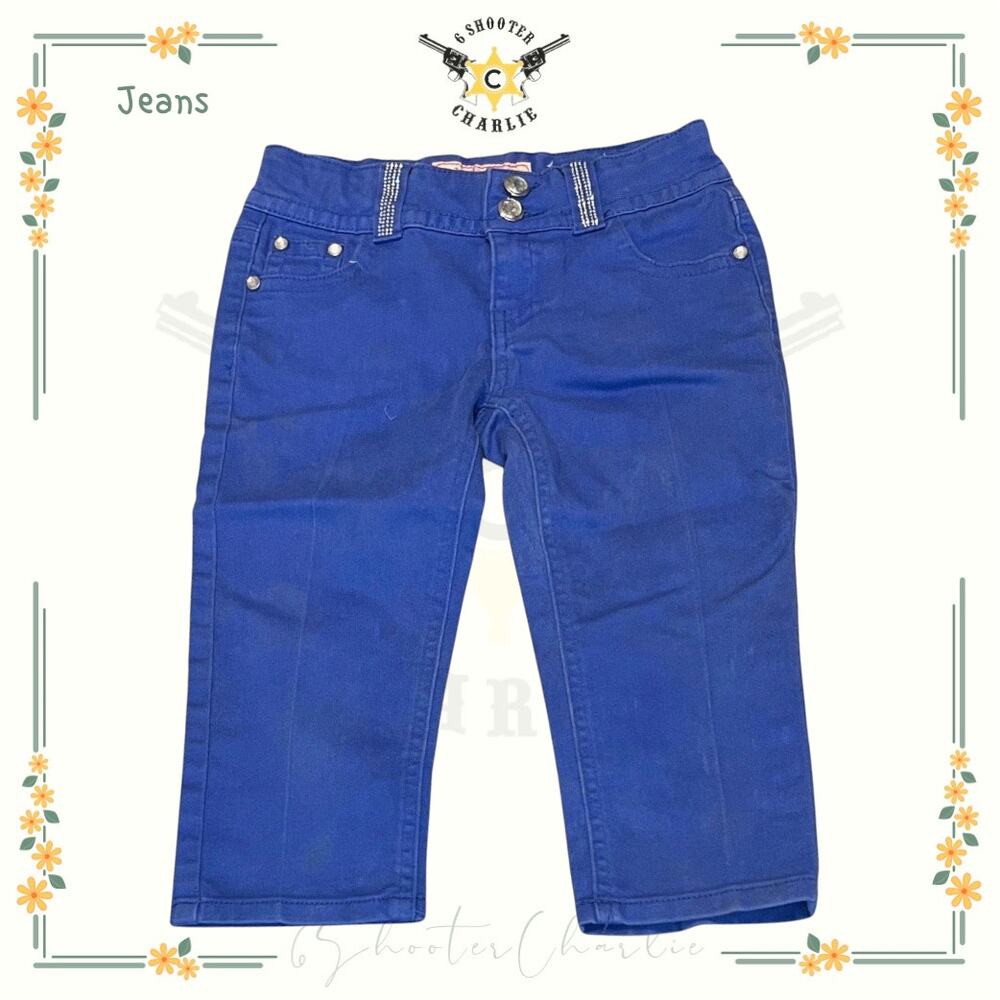 LULU LUV Girls Denim Jeans Pants Blue with Rhinestones Size 8